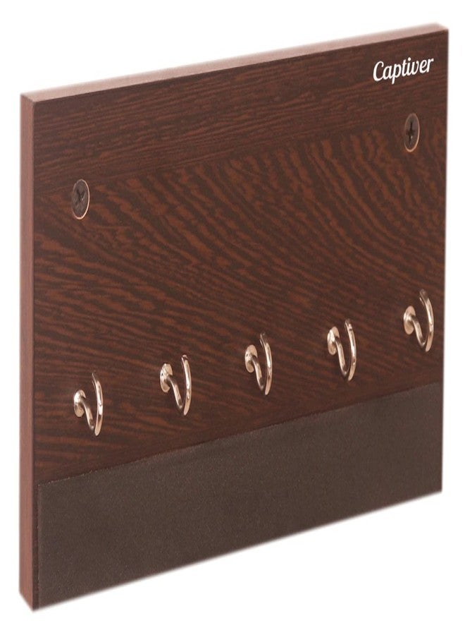 Captiver Wooden Wall Mounted Flat Key Holder 5 Hooks for Home Office (20x10x3 CM, Wenge Finish) - Image 2